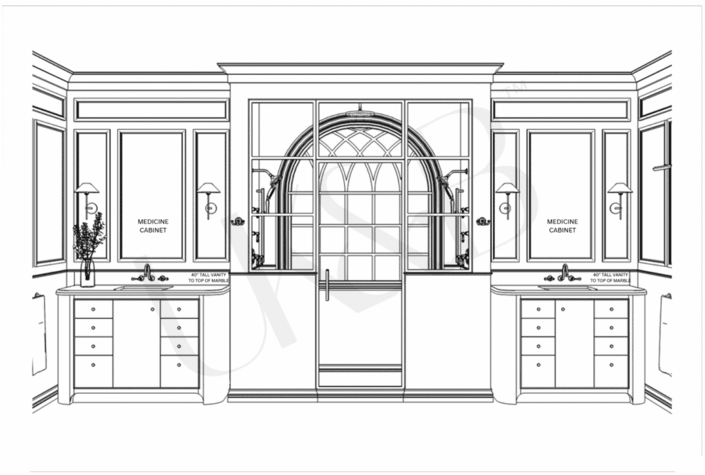 Chris Loves Julia | Primary Bathroom Design Option with Shower in Front of Large Window